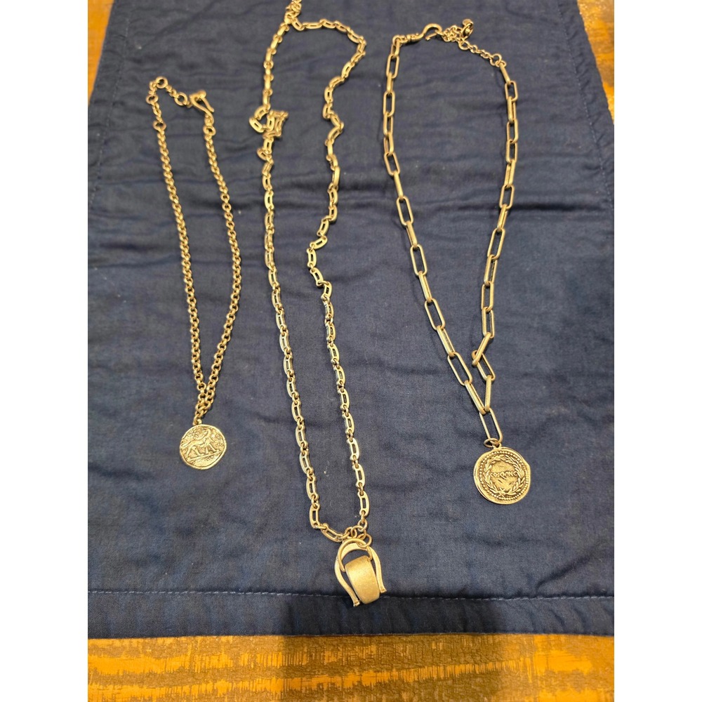 Cabi Silver  Tone Necklaces Lot 3 Coin Medallion Stirrup Paperclip Chain Jewelry